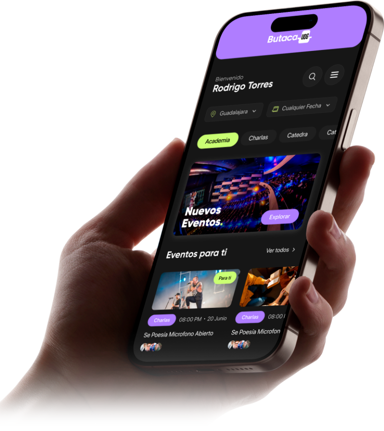Mockup de app móvil de boletaje